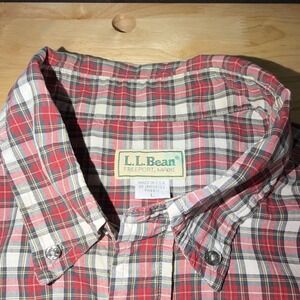L.L.Bean Men's L Regular Plaid LS Button-Up Shirt Pockets Red Green